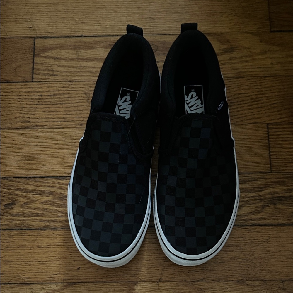 Vans Black Checkered Slip-On Shoes- Asher